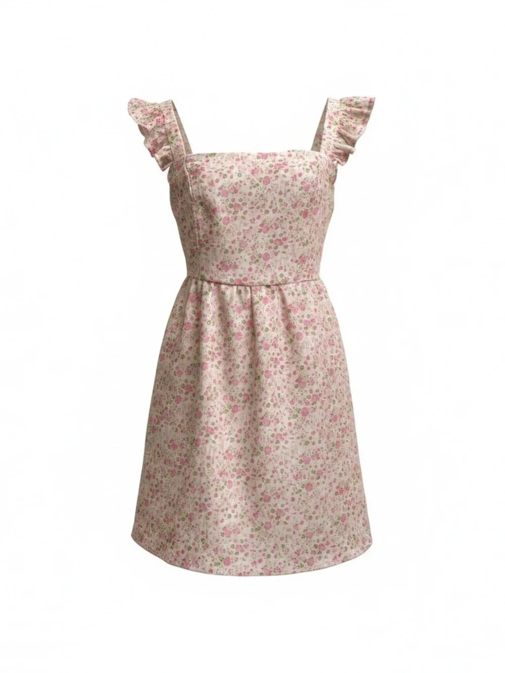 Altar'd State Pink Ditsy Floral Mini Dress Square Neck Ruffle Flutter Sleeve Med